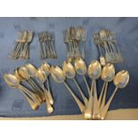 Suite of good quality silver plate flatware all mono/crested, 9 dessert spoons, 9 large forks, 9