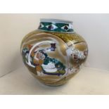 Large Japanese ovoid vase, the front two panels with varied decoration, 29cmH, marks to base (