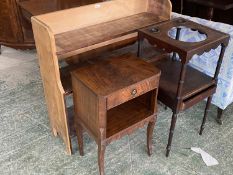 Pine shelving unit, a wash stand and bedside cabinet (condition, all with wear and tear)