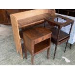 Pine shelving unit, a wash stand and bedside cabinet (condition, all with wear and tear)