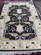 Modern kelim style rug, with black ground and multi pattern, 262 x 140 cm (condition is good)