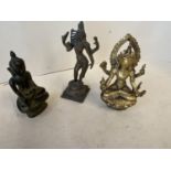Oriental gilt bronze figure, and 2 other figures