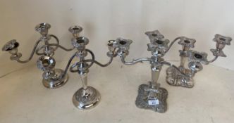 Pair EPNS 3 branch circular candelabra and 2 others (4 total) one sconce missing
