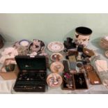 Interesting mixed lot of vintage gloves, collectables, china, including a fitted ladies