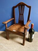 Child's C19th country made beech arm chair (some old worm holes and repairs)