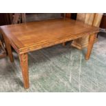 Continental modern oak oblong dining table with studded frieze , 164cm x 100cm (condition good)