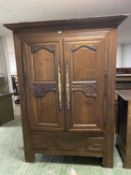 French Country made carved chestnut Armoire, with open hangin space max width 150cm, x 200cm H