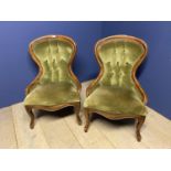 Pair Victorian style button back nursing chairs, height to back, 86cmH