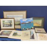 Quantity of pictures to include a watercolour of Northumberland K M Welch