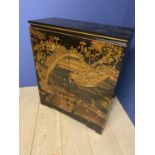 Modern painted and lacquered two door cabinet in the Chinese style 76cmL x 92cmH (condition