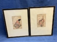 Pair of signed Japanese Woodblock prints, portraits of male theatre characters, 24 x 15