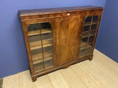 Edwardian figured mahogany large glass fronted book cabinet with 3 doors