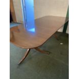 Mahogany D end, twin pedestal dining table, with central extra leaf
