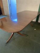 Mahogany D end, twin pedestal dining table, with central extra leaf