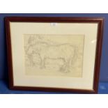 Smeaton Chase? 1954 pencil equine study of a cart horse in a meadow, signed and dated, 26 x 35cm