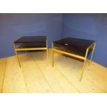 Pair of good quality contemporary 2 tier occasional tables, brass surround and smoked glass shelves,
