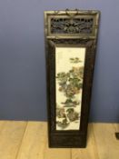 Chinese ceramic screen decorated with landscapes mounted in fretwork wooded frame. (condition