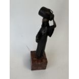 Cold painted bronze North African robed lady, carrying a vessel on her head, 19cmH, (condition,