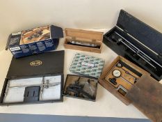 Various boxed engineering tools, including a Marples dowelling jig, and a 2 inch Knurling tool,