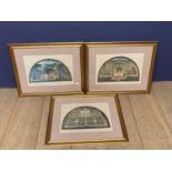 Set of 3 framed and glazed coloured prints of formal Italian gardens, see images for names good
