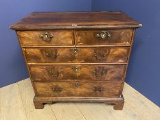 C18th cross and feather banded walnut chest of 2 short and 3 long graduated drawers, 94cmL x