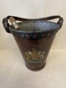 Antique Leather covered fire bucket with Coat of Arms (condition - aged wear), 26cm D, 30 cm H