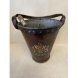 Antique Leather covered fire bucket with Coat of Arms (condition - aged wear), 26cm D, 30 cm H