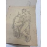 Artist folder contain large qty of Academic pencil, pastel, watercolour portrait and nude studies by
