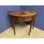 C19th mahogany half round foldover tea table 89cm D (condition, some wear and tear, top marks,