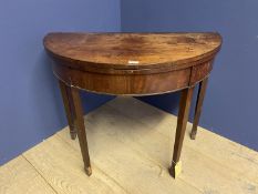 C19th mahogany half round foldover tea table 89cm D (condition, some wear and tear, top marks,