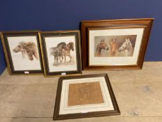 Four framed and glazed horse pictures