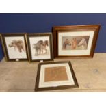 Four framed and glazed horse pictures