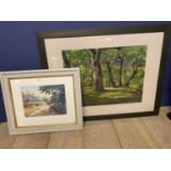 Large modern watercolour of trees, signed indistinctly lower left, 46 x 61cm; and a modern
