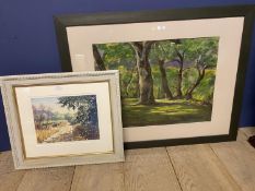 Large modern watercolour of trees, signed indistinctly lower left, 46 x 61cm; and a modern