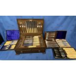 Good Quality Mappin & Webb oak case canteen of cutlery 6 place setting - good condition & 4 other