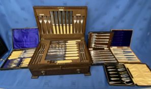Good Quality Mappin & Webb oak case canteen of cutlery 6 place setting - good condition & 4 other
