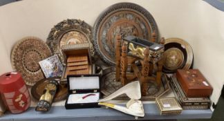 Quantity of North African & Middle Eastern wares, including 2 musical boxes, plates, trays, boxes;