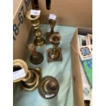 Quantity of brass candlesticks and bells