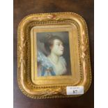 Gilt frame oil on brass portrait miniature of an Elizabethan lady 10 x 7.5cm