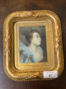 Gilt frame oil on brass portrait miniature of an Elizabethan lady 10 x 7.5cm