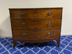 Victorian bow front chest of 3 long drawers, 106W x 87cmH (condition, general wear and tear)