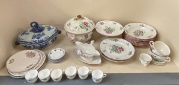 Quantity of Luneville China - Soup plates, Tureen and lid, 2 tea cups and saucers, 1 Demitasse and