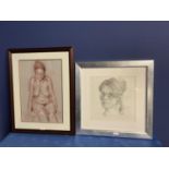 Hamer C20th a sanguine chalk portrait of a nude female together with a portrait of a lady, different