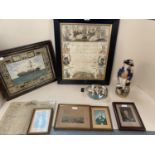 Collection of Maritime items to include a framed and glazed coloured document "Admiral Lord