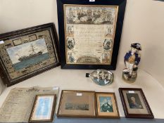 Collection of Maritime items to include a framed and glazed coloured document "Admiral Lord