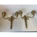 Pair good ormolu twin branch appliques, both signed F LINKE, 40cm L (condition - good)