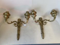 Pair good ormolu twin branch appliques, both signed F LINKE, 40cm L (condition - good)