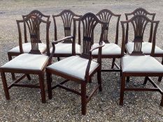 Set of 7 (6 + a carver) camel back mahogany dining chairs with drop in seats, Modern, (condition,