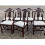 Set of 7 (6 + a carver) camel back mahogany dining chairs with drop in seats, Modern, (condition,