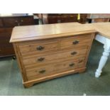 A good waxed pine Victorian chest of 2 short and 3 long graduated drawers, 106cmL x 79cmH (condition